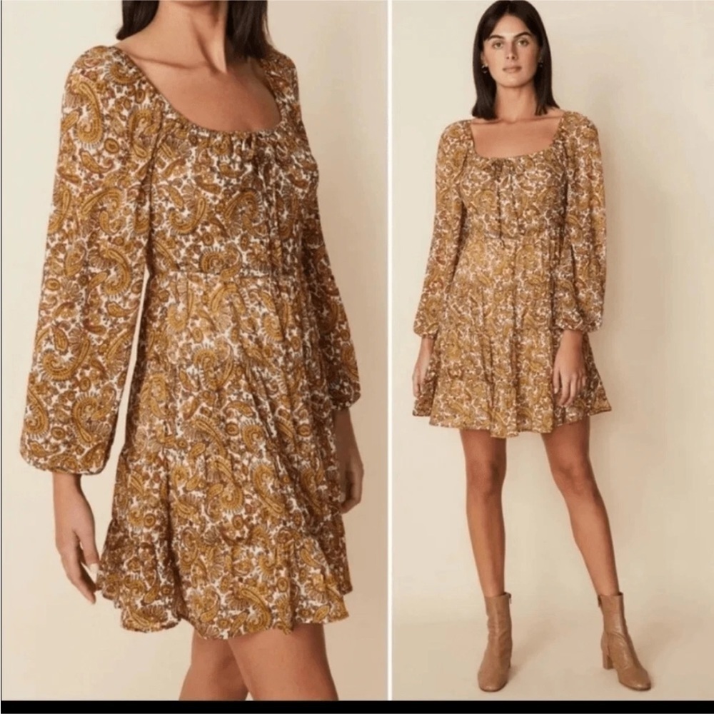 Faithfull the Brand Paisley Mini Dress in Brown and White